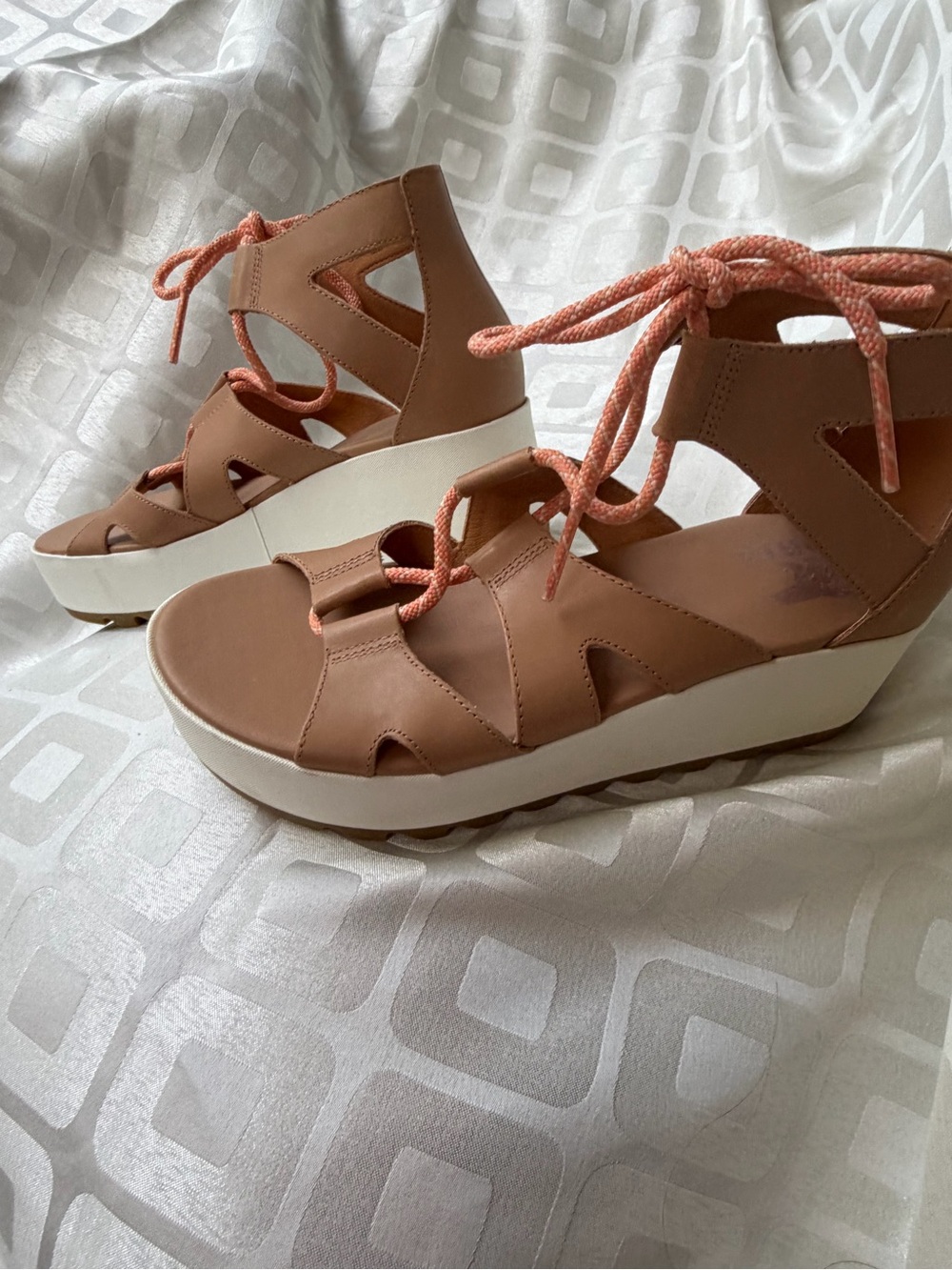 Sorel Cameron Lace Up Leather Platform Wedge Sandals Sz8